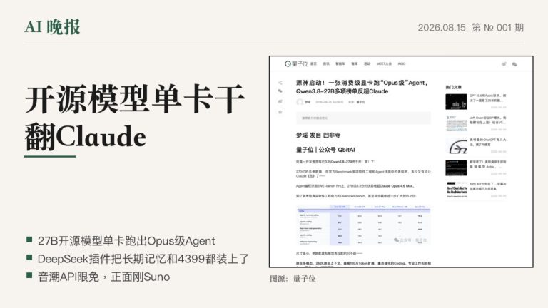 开源模型单卡反超Claude，27B参数就能跑，本地Agent的春天来了