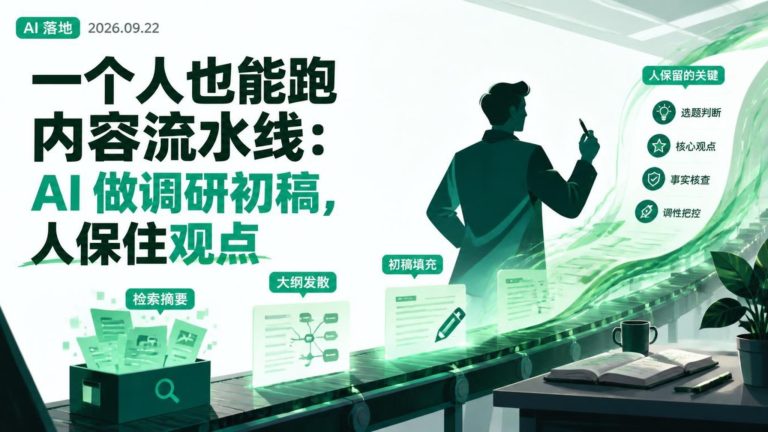 一个人也能跑内容流水线AI做调研初稿人保住观点